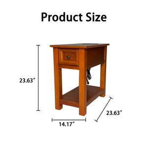 English Elm End Table Mission Craftsman Walnut Veneer with Drawer Shelf and Built-in Charging Station W3417P499359