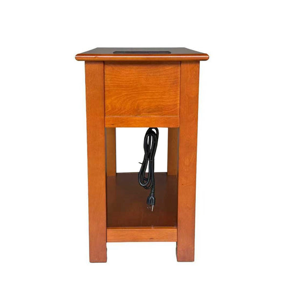 English Elm End Table Mission Craftsman Walnut Veneer with Drawer Shelf and Built-in Charging Station W3417P499359