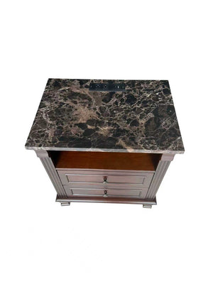 English Elm Tall Walnut Nightstand with Built-in Charging Station and Two Drawers for Bedroom W3417P499362