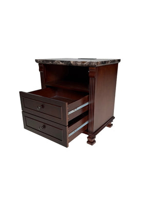 English Elm Tall Walnut Nightstand with Built-in Charging Station and Two Drawers for Bedroom W3417P499362