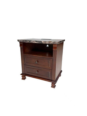 English Elm Tall Walnut Nightstand with Built-in Charging Station and Two Drawers for Bedroom W3417P499362