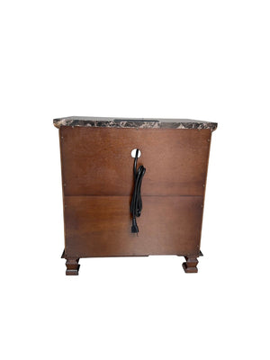 English Elm Tall Walnut Nightstand with Built-in Charging Station and Two Drawers for Bedroom W3417P499362