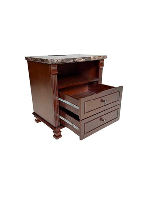 English Elm Tall Walnut Nightstand with Built-in Charging Station and Two Drawers for Bedroom W3417P499362