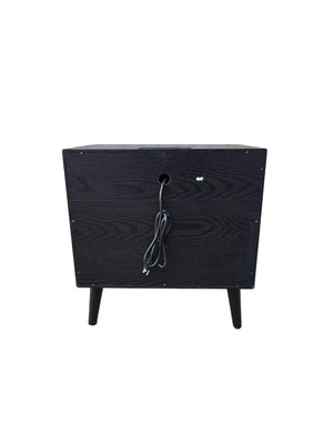English Elm Mid Century Modern Nightstand with Drawer Open Shelf and Built-In Charging Station W3417P499364