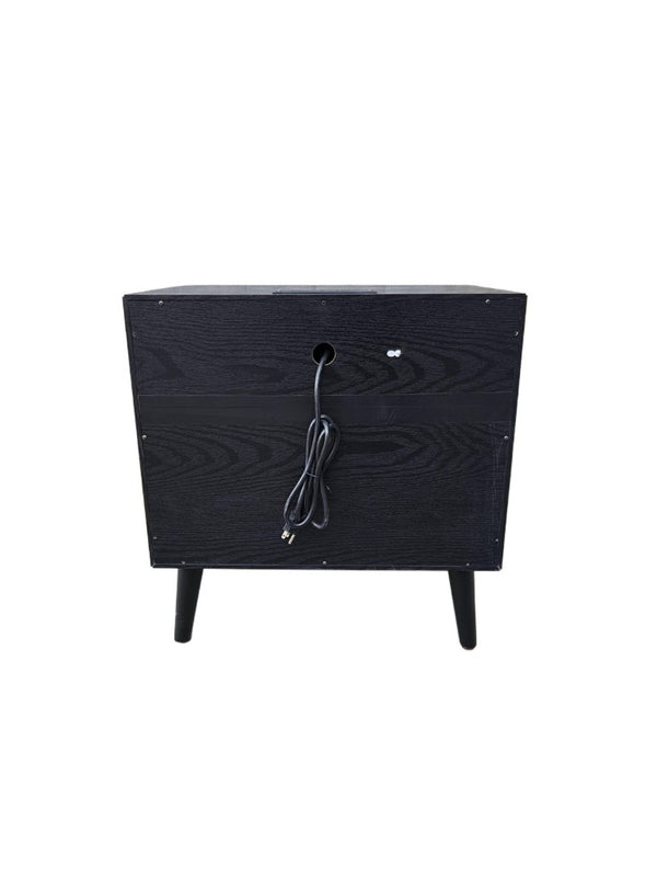 English Elm Mid Century Modern Nightstand with Drawer Open Shelf and Built-In Charging Station W3417P499364
