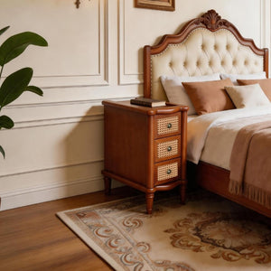 English Elm End Table Solid Wood Nightstand with Rattan Mesh Drawers Slim Bedside Storage W3417P499368