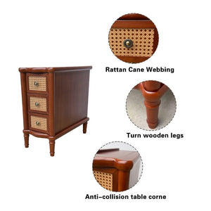 English Elm End Table Solid Wood Nightstand with Rattan Mesh Drawers Slim Bedside Storage W3417P499368