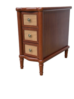 English Elm End Table Solid Wood Nightstand with Rattan Mesh Drawers Slim Bedside Storage W3417P499368