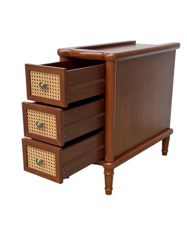 English Elm End Table Solid Wood Nightstand with Rattan Mesh Drawers Slim Bedside Storage W3417P499368