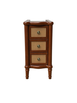 English Elm End Table Solid Wood Nightstand with Rattan Mesh Drawers Slim Bedside Storage W3417P499368
