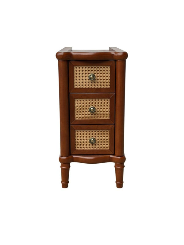 English Elm End Table Solid Wood Nightstand with Rattan Mesh Drawers Slim Bedside Storage W3417P499368