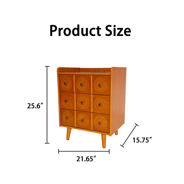 English Elm 3-Drawer End Table with Built-In Charging Station Solid Wood Legs Natural Finish W3417P499370