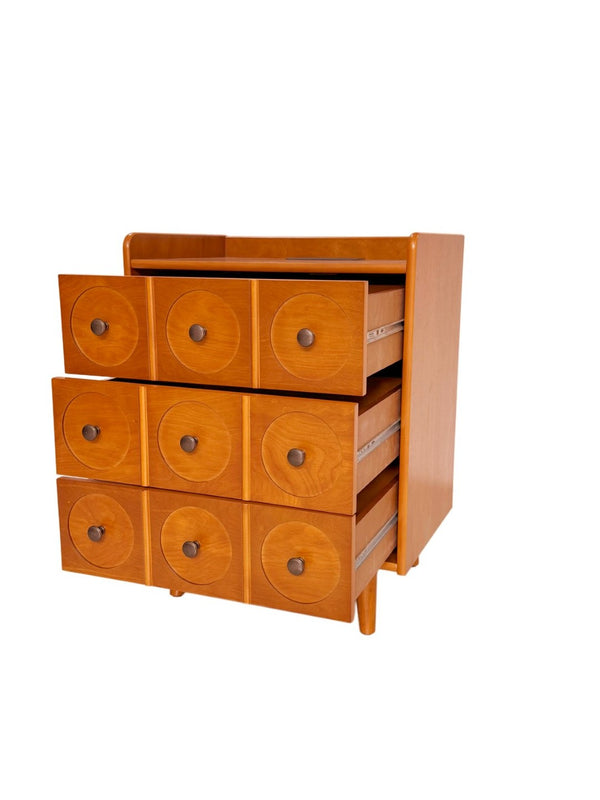 English Elm 3-Drawer End Table with Built-In Charging Station Solid Wood Legs Natural Finish W3417P499370