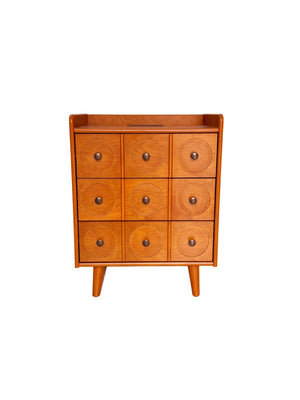 English Elm 3-Drawer End Table with Built-In Charging Station Solid Wood Legs Natural Finish W3417P499370