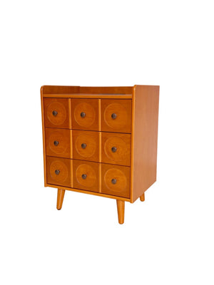 English Elm 3-Drawer End Table with Built-In Charging Station Solid Wood Legs Natural Finish W3417P499370