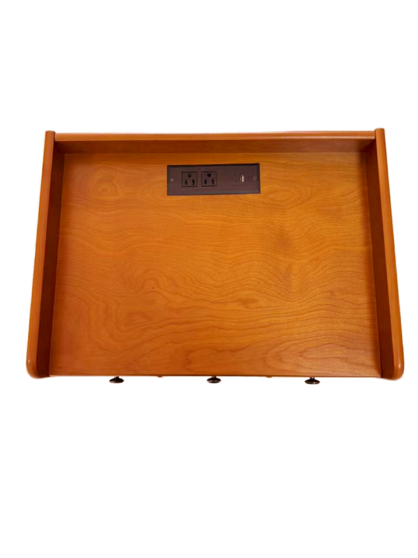 English Elm 3-Drawer End Table with Built-In Charging Station Solid Wood Legs Natural Finish W3417P499370