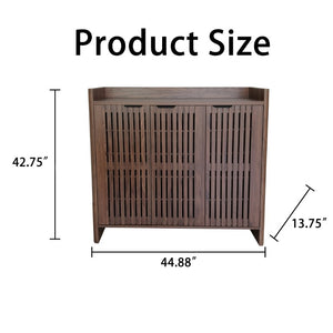 English Elm Walnut Slatted Door Shoe Cabinet with Console Shelf for Foyer or Living Room W3417P524604