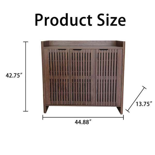 English Elm Walnut Slatted Door Shoe Cabinet with Console Shelf for Foyer or Living Room W3417P524604