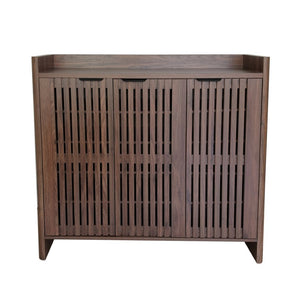 English Elm Walnut Slatted Door Shoe Cabinet with Console Shelf for Foyer or Living Room W3417P524604
