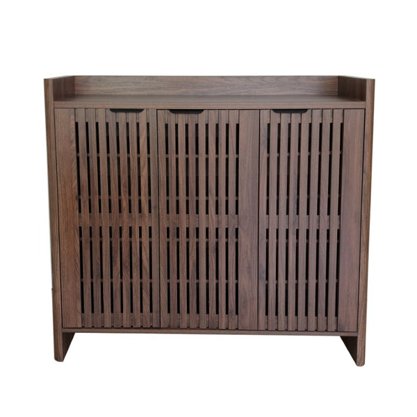 English Elm Walnut Slatted Door Shoe Cabinet with Console Shelf for Foyer or Living Room W3417P524604