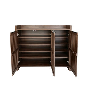 English Elm Walnut Slatted Door Shoe Cabinet with Console Shelf for Foyer or Living Room W3417P524604