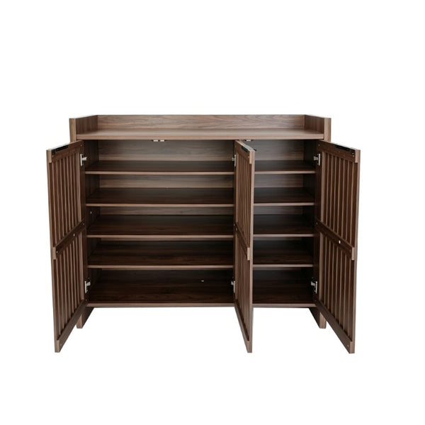 English Elm Walnut Slatted Door Shoe Cabinet with Console Shelf for Foyer or Living Room W3417P524604