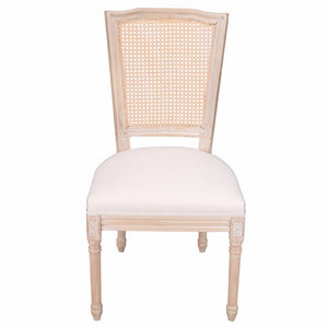 English Elm French Country Dining Chair Set Rattan Square Back Carved Solid Wood Linen Seat W3426P500276