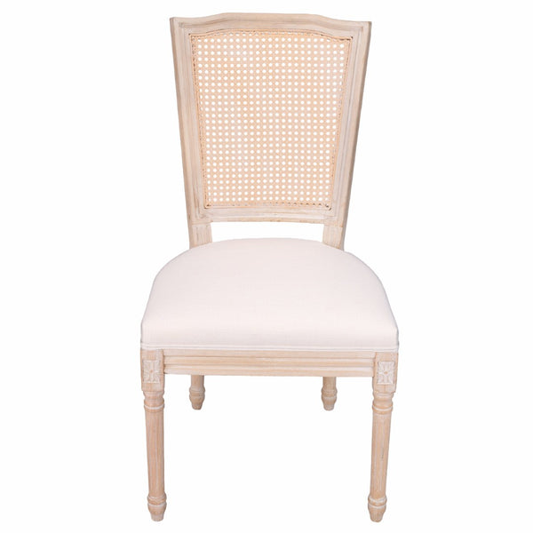 English Elm French Country Dining Chair Set Rattan Square Back Carved Solid Wood Linen Seat W3426P500276
