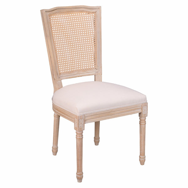 English Elm French Country Dining Chair Set Rattan Square Back Carved Solid Wood Linen Seat W3426P500276