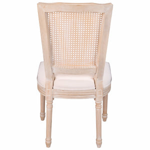 English Elm French Country Dining Chair Set Rattan Square Back Carved Solid Wood Linen Seat W3426P500276