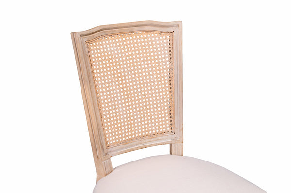 English Elm French Country Dining Chair Set Rattan Square Back Carved Solid Wood Linen Seat W3426P500276