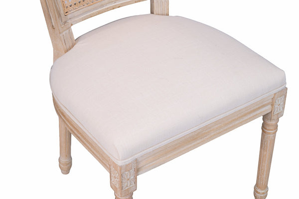 English Elm French Country Dining Chair Set Rattan Square Back Carved Solid Wood Linen Seat W3426P500276