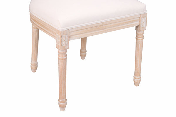 English Elm French Country Dining Chair Set Rattan Square Back Carved Solid Wood Linen Seat W3426P500276