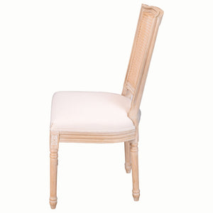 English Elm French Country Dining Chair Set Rattan Square Back Carved Solid Wood Linen Seat W3426P500276