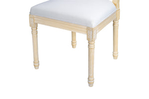 English Elm French Country Carved Wood Dining Chair Set Linen Upholstered Square Back Farmhouse Beige W3426P508561