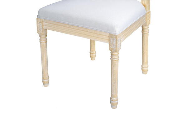 English Elm French Country Carved Wood Dining Chair Set Linen Upholstered Square Back Farmhouse Beige W3426P508561