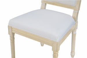 English Elm French Country Carved Wood Dining Chair Set Linen Upholstered Square Back Farmhouse Beige W3426P508561