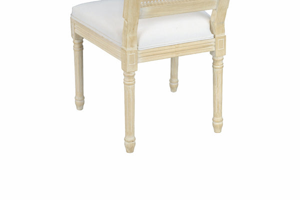 English Elm French Country Carved Wood Dining Chair Set Linen Upholstered Square Back Farmhouse Beige W3426P508561