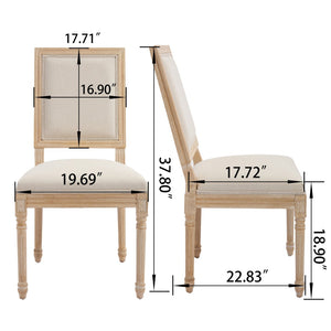 English Elm French Country Carved Wood Dining Chair Set Linen Upholstered Square Back Farmhouse Beige W3426P508561