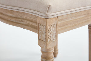 English Elm French Country Carved Wood Dining Chair Set Linen Upholstered Square Back Farmhouse Beige W3426P508561
