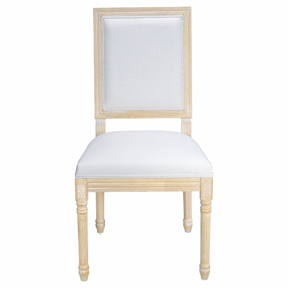 English Elm French Country Carved Wood Dining Chair Set Linen Upholstered Square Back Farmhouse Beige W3426P508561