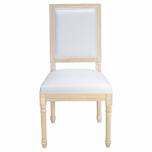 English Elm French Country Carved Wood Dining Chair Set Linen Upholstered Square Back Farmhouse Beige W3426P508561