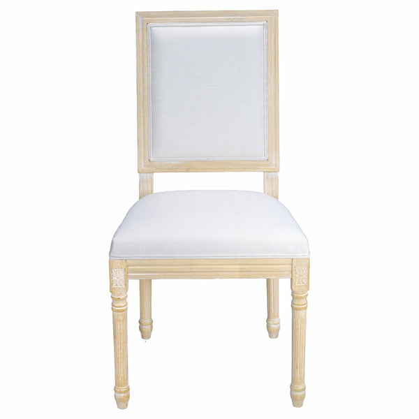 English Elm French Country Carved Wood Dining Chair Set Linen Upholstered Square Back Farmhouse Beige W3426P508561
