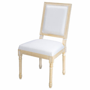 English Elm French Country Carved Wood Dining Chair Set Linen Upholstered Square Back Farmhouse Beige W3426P508561