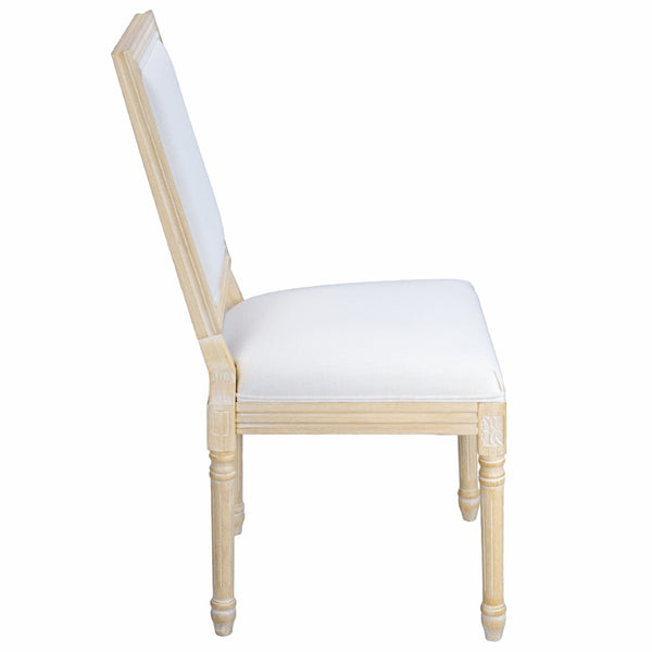 English Elm French Country Carved Wood Dining Chair Set Linen Upholstered Square Back Farmhouse Beige W3426P508561