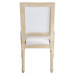 English Elm French Country Carved Wood Dining Chair Set Linen Upholstered Square Back Farmhouse Beige W3426P508561