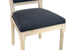 English Elm French Country Carved Wood Dining Chair Set Linen Upholstered Square Back Farmhouse Grey W3426P508563