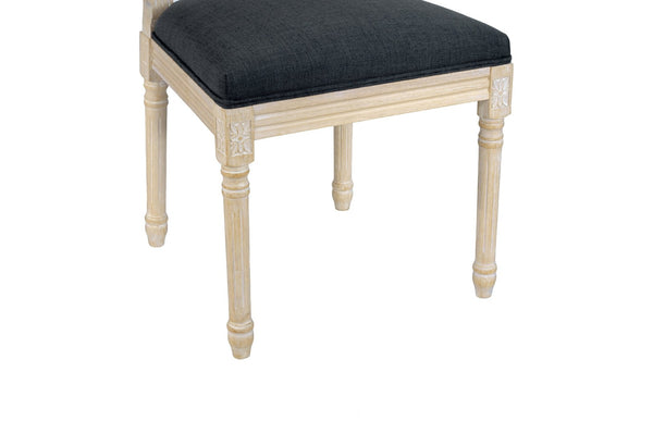 English Elm French Country Carved Wood Dining Chair Set Linen Upholstered Square Back Farmhouse Grey W3426P508563