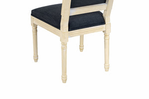 English Elm French Country Carved Wood Dining Chair Set Linen Upholstered Square Back Farmhouse Grey W3426P508563