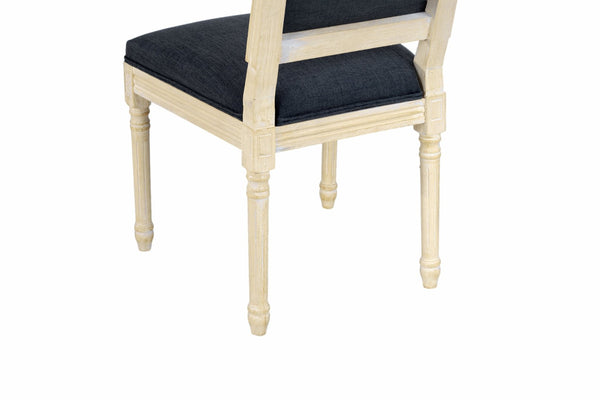English Elm French Country Carved Wood Dining Chair Set Linen Upholstered Square Back Farmhouse Grey W3426P508563